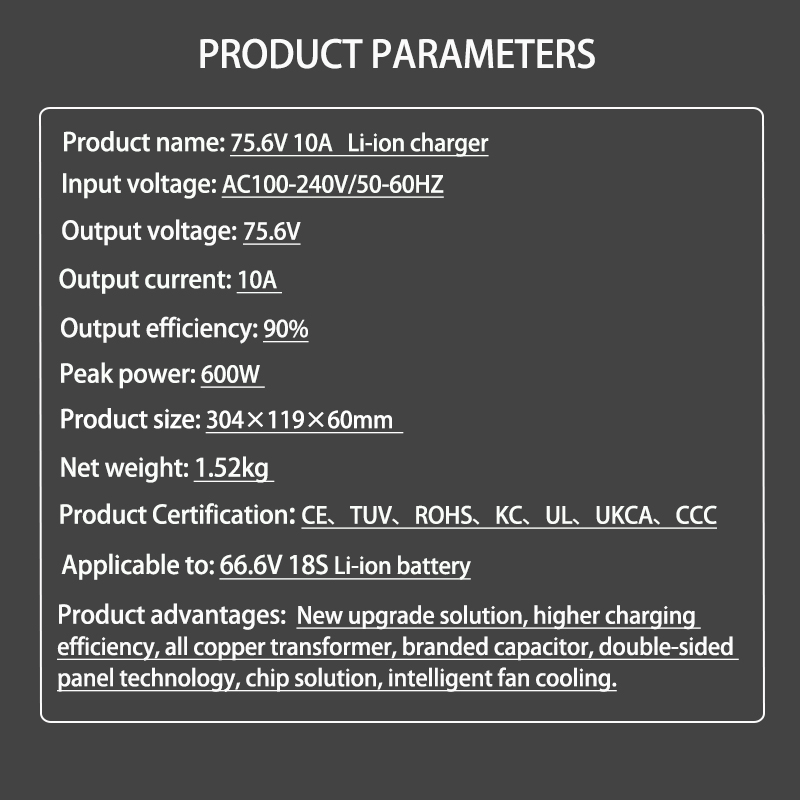 75.6V 10A Charger Usd For 66.6 - 84V 20A Smart Charger 评论和价格